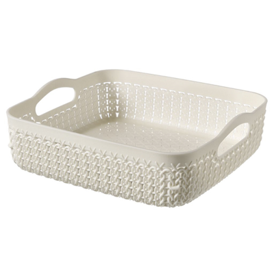 Curver Knit pletený plastový košík krémový, čtverec