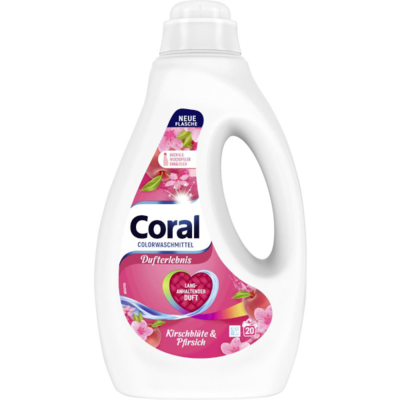 Coral prací gel na barevné prádlo Třešňový květa a Broskev 20PD 1l
