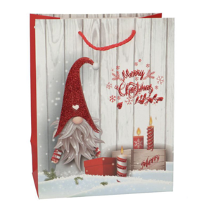 Dárková vánoční taška motiv Skřítek a svíčky 18x23x10cm