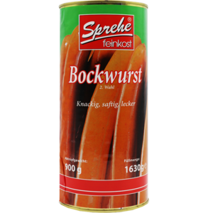 Německé Bockwursty 74% vepřeového masa v konzervě XXL 1630g