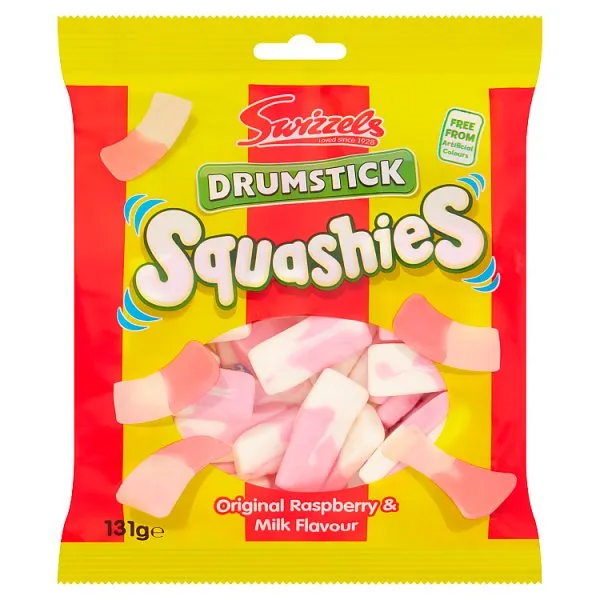 Swizzels Squashies žvýkací anglické bonbony Raspberry&Milk 131g