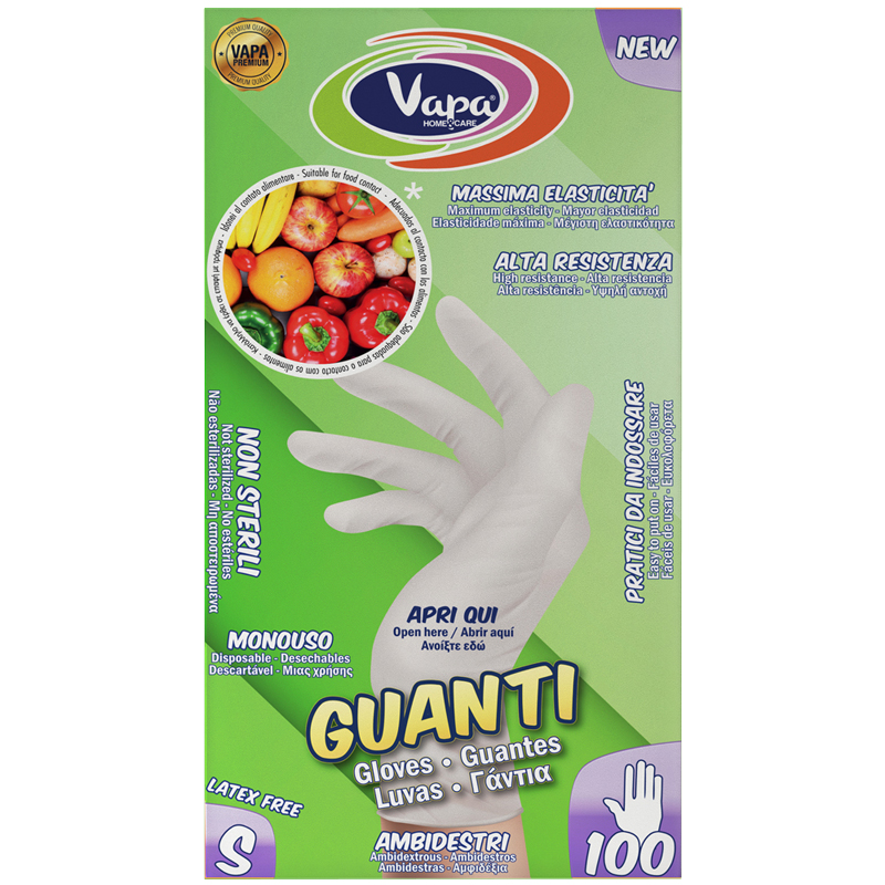 Vapa Premium gumové rukavice TPE, transparentní velikost S, 100ks
