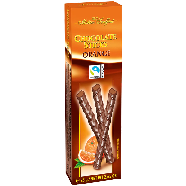 Maitre Truffout Čokoládové tyčinky s pomerančovou náplní 75g Maitre Truffout Čokoládové tyčinky s pomerančovou náplní 75g