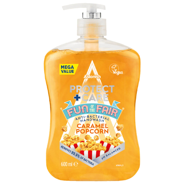 Astonish Care+ Protect mýdlo na ruce s vůní Caramel Popcorn 600ml