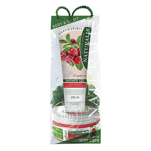 Naturalis Granberry sprchový gel 250 ml + cukrový tělový peeling 300 g dárková sada