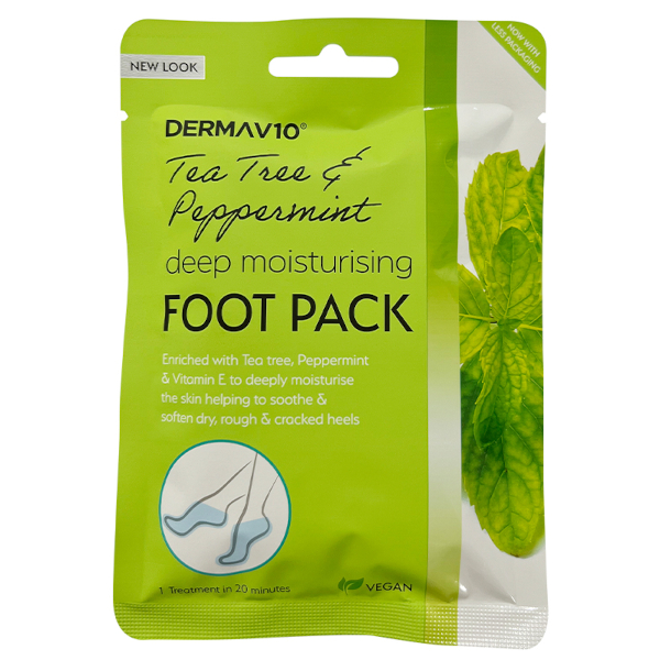 Derma V10 Foot Pack Tea Tree&Peppermint Deep Vegan Moisturising Exfoliating