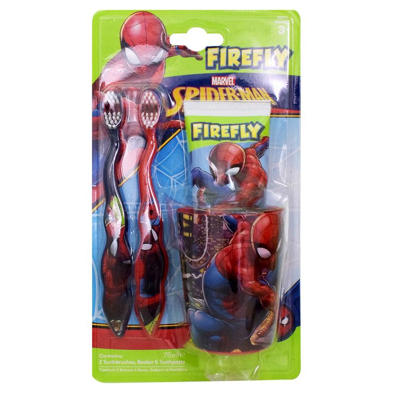 Spiderman Firefly kartáček na zuby 2 ks + zubní pasta 75 ml + kelímek dárková sada