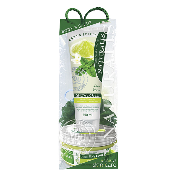 Naturalis Lime mint sprchový gel 250 ml + cukrový tělový peeling 300 g dárková sada